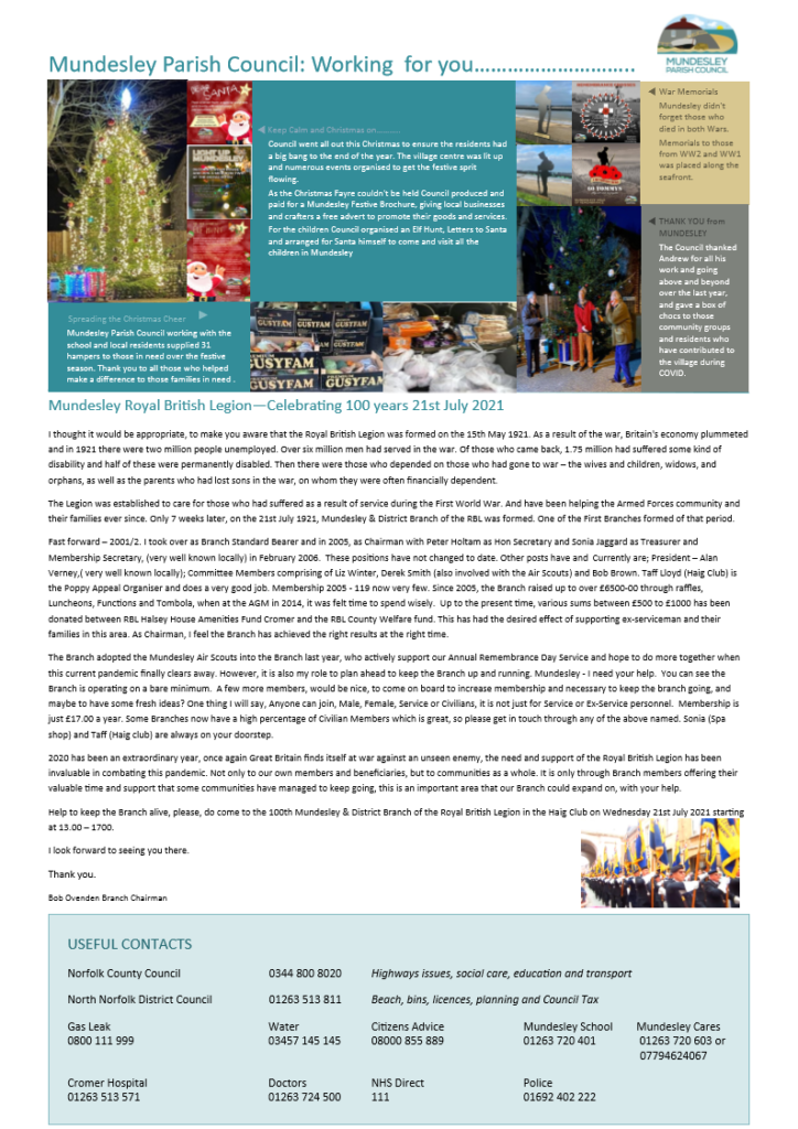 Mundesley Newsletter back page
