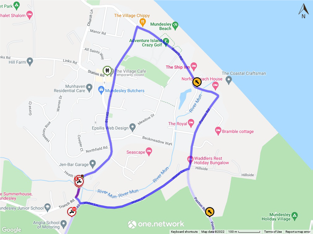 Emergency road closure in the Parish of Mundesley because of a burst water main (NTRO5284)