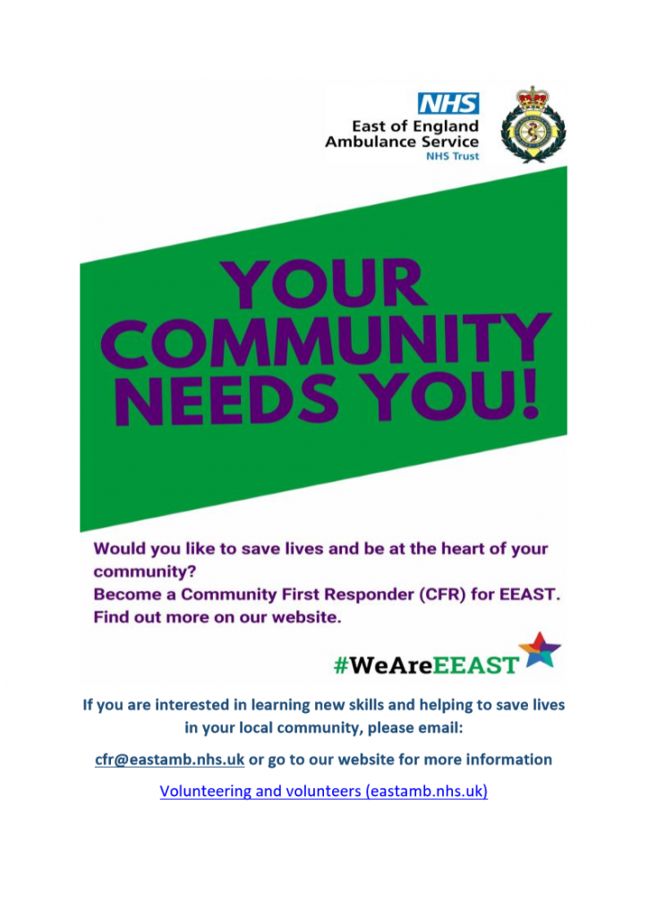 Community First Responder recruitment roadshows, in Mundesley Tues May 10th